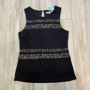 NWT Black 41 Hawthorn sleeveless shirt with Lace Insets, size small
